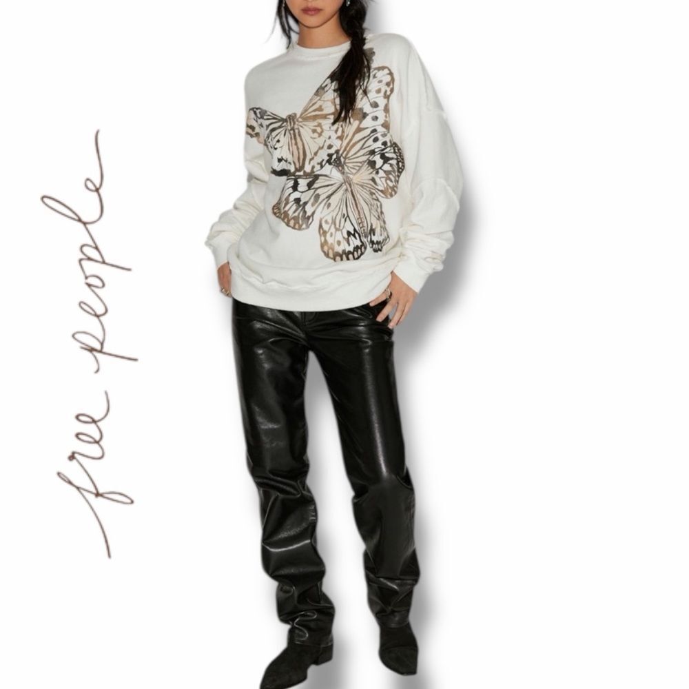 Free People Women’s Midnight Sweatshirt in the Size Large in Ivory Butterfly